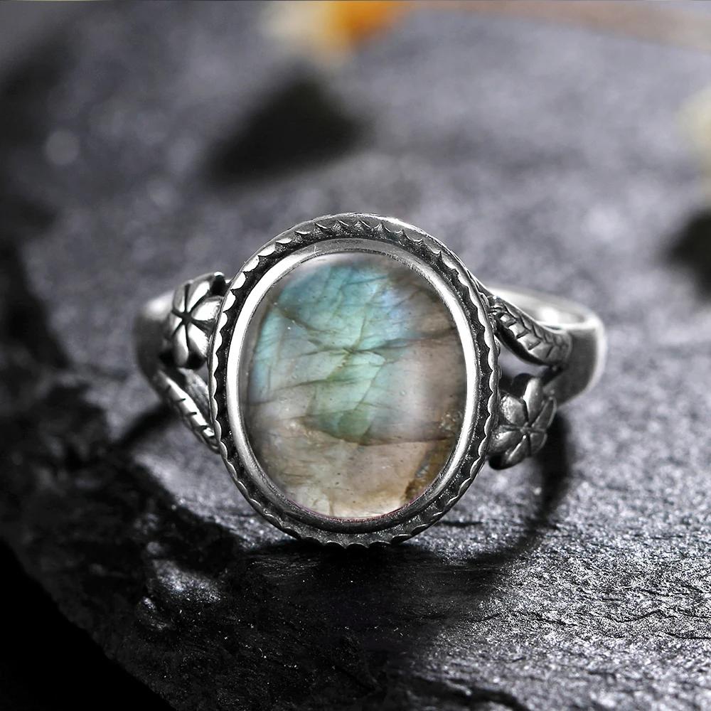 Vinatge Silver Ring Female Jewelry Natural Moonstone Tiger's Eye Personalized Rings for Women Bijoux Wedding Jewelry Gift S
