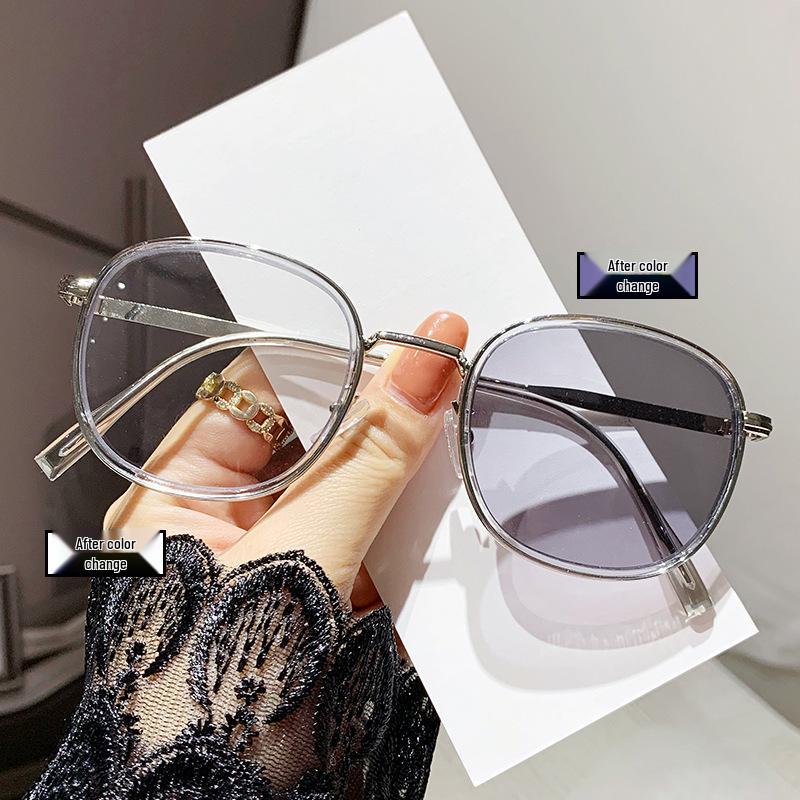 Chestnut Brown Anti-Blue Light Photochromic Lenses Eyeglasses with Advanced Skin-Whitening, Student Style, Myopia Correction