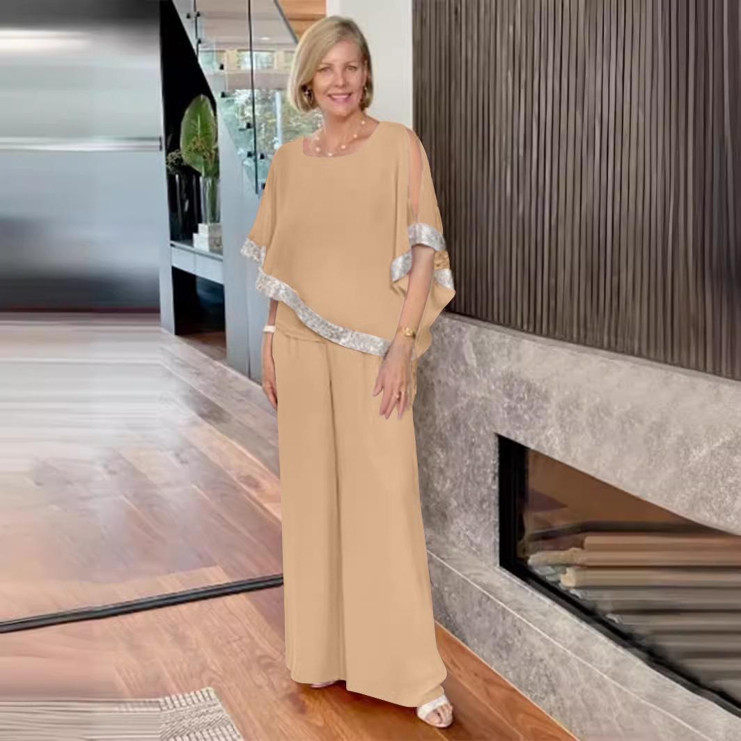 

Топ с рукавами «летучая мышь» и брюки широкого кроя с пайетками и цветными блоками, комплект весна/лето 2025 S хаки