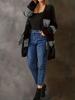 2025 Casual European & American Long Knit Cardigan Color Block Patchwork Wool Coat