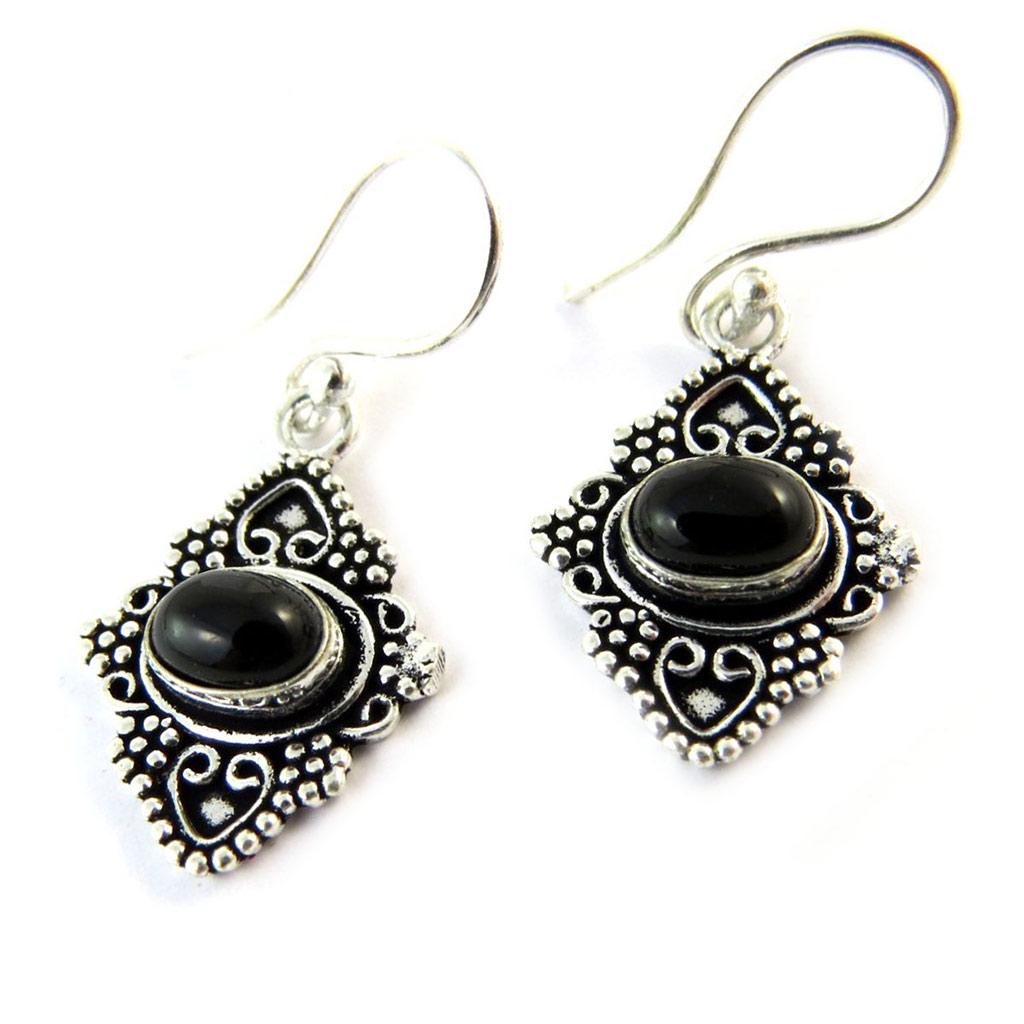 Les Trésors De Lily [N8346] - Silver Black 'Navajos' Designer Earrings