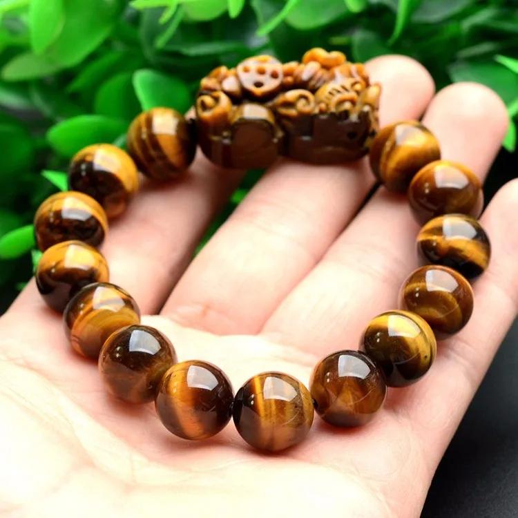 Natural Yellow Tiger Eye Stone Quartz Crystals Bracelets Protection Good Luck Mental Clarity 12mm Beads Men Women Wristband Jewelry Accessories