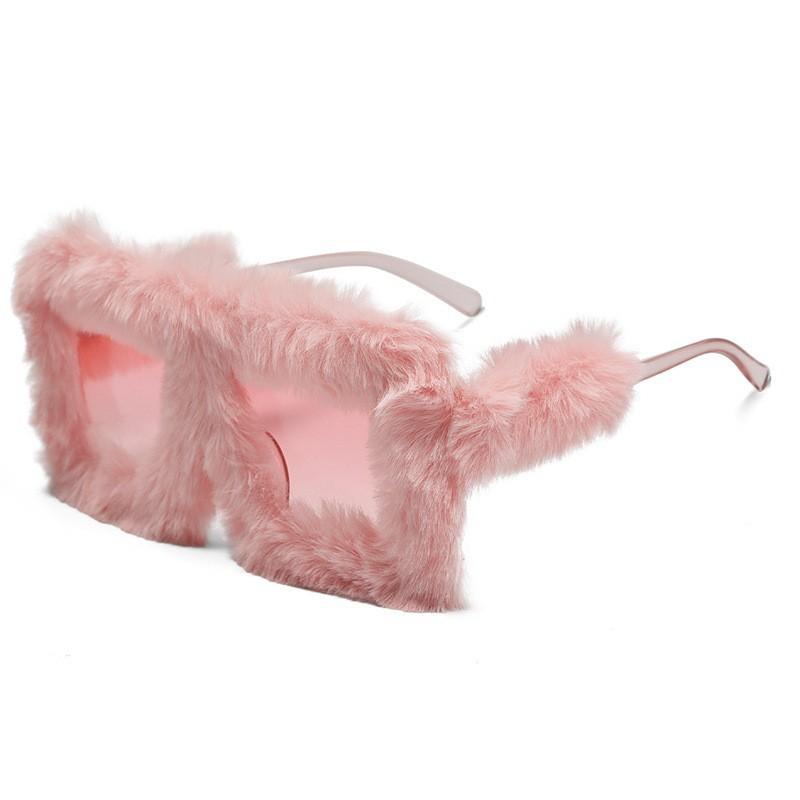Hot-selling ruffian plush large frame thin sunglasses women's European and American fashion personalized cat eye sunglasses