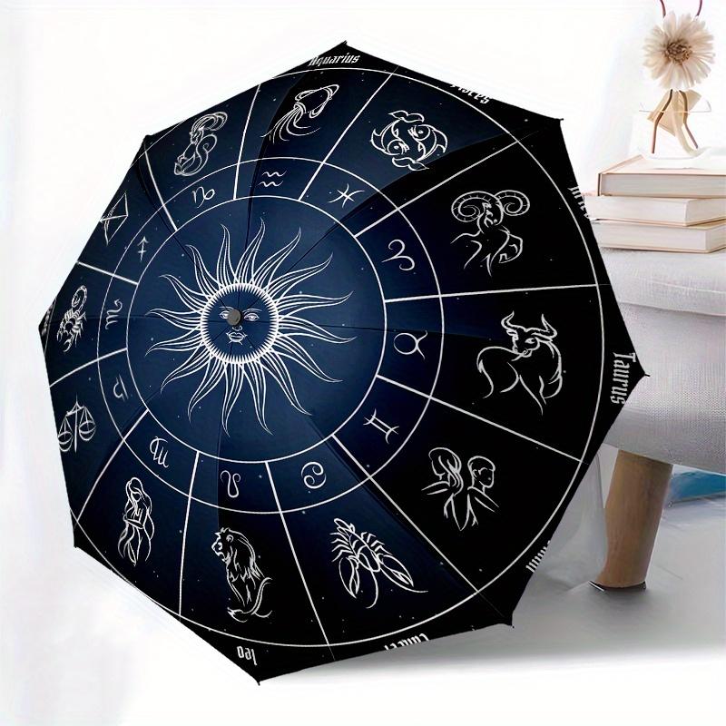 Tierkreisrad Astrologie Diagramm DekorRegenschirm, Tragbarer 3-Fach Kompakter Regenschirm für Männer & Frauen Geschenk