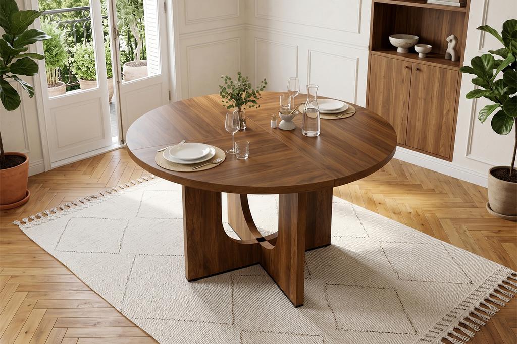 Round Dining Table, 120 x 120 cm, Suitable for 4-6 People, Classic Design, Scandinavian-Minimalist Style, Walnut Wood Color (without chair)