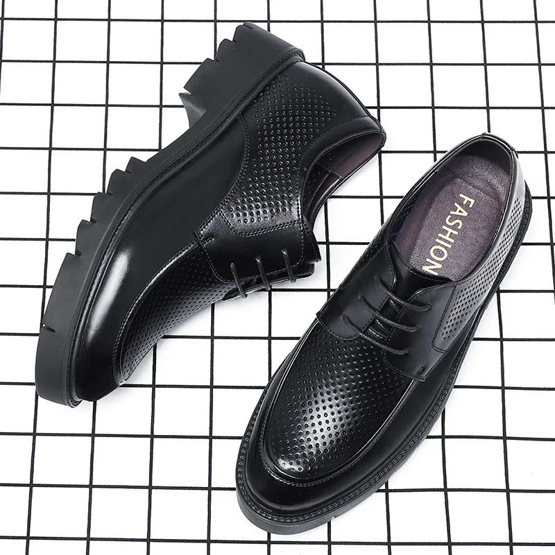 8 10 Cm High Heel Shoes for Men 2025 Summer Autumn Inside High Shoes Male Hollow Business Men's Cow Leather Dress Shoes