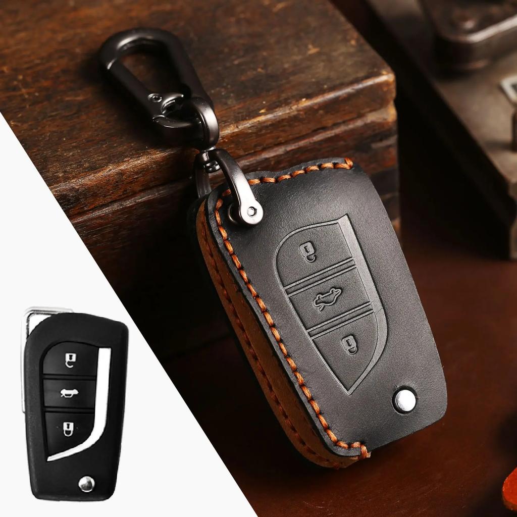 PU Car Remote Key Case Cover For Toyota Fortuner CHR Hilux Camry Land Cruiser 200 RAV4 Highland Corolla Crown Keychain Holder