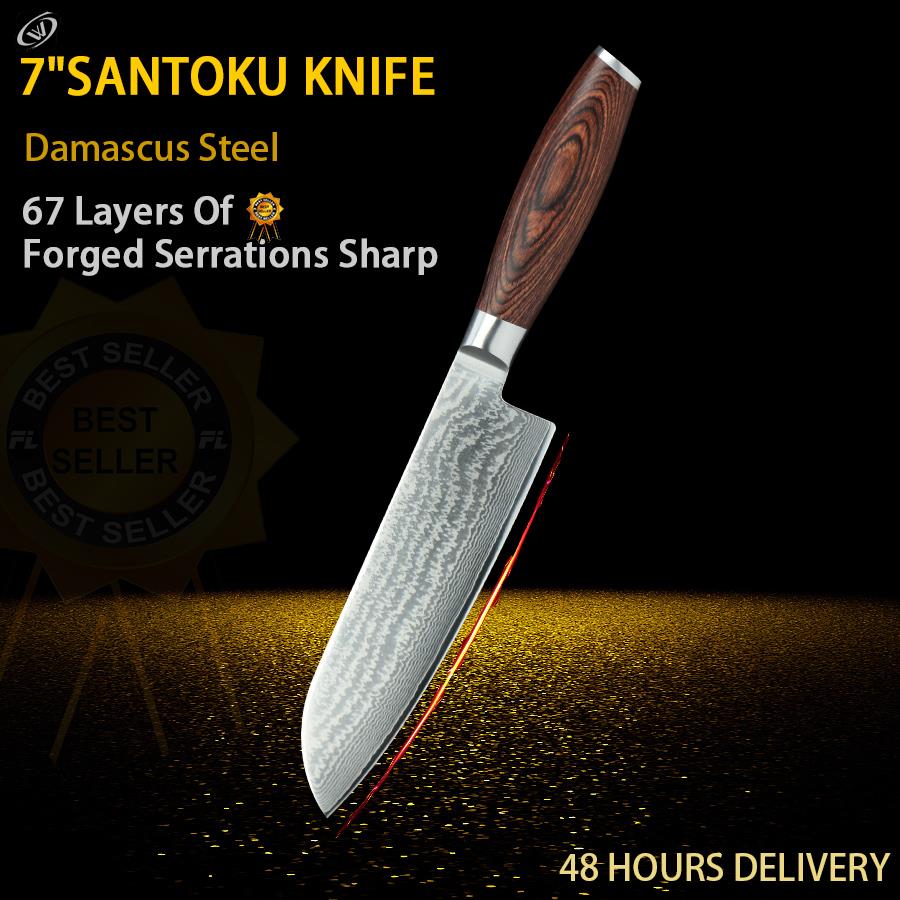 Kitchen Knife 67 Layers Damascus Steel Santoku Knife Slicing Utility Paring Bone Cutter Steel Razor Sharp Blade Colorful Wood