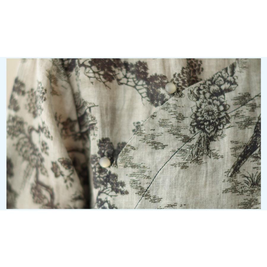 Top z ramie ve stylu čínského límce se šikmým zapínáním, China-Chic orientální potisk, košile s širokými rukávy, dámská letní