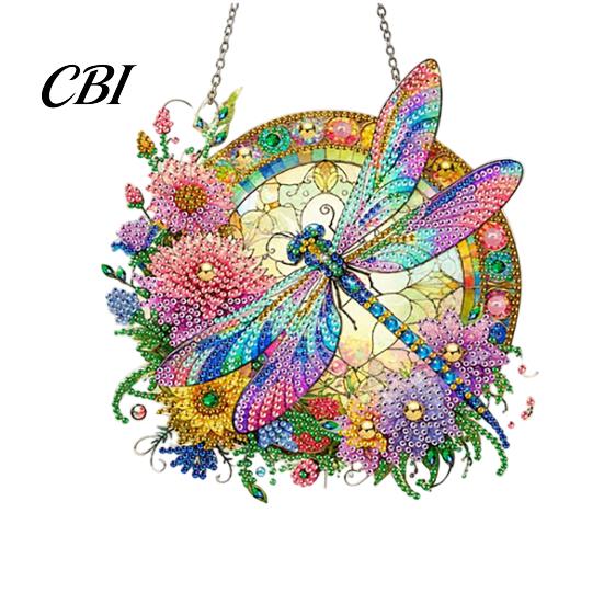 Indoor Outdoor Decor Flower Print Sun Catcher, Acrylic Colorful Owl Hummingbird Dragonfly Suncatcher, Catcher Hanging Artistic Ornament, Home