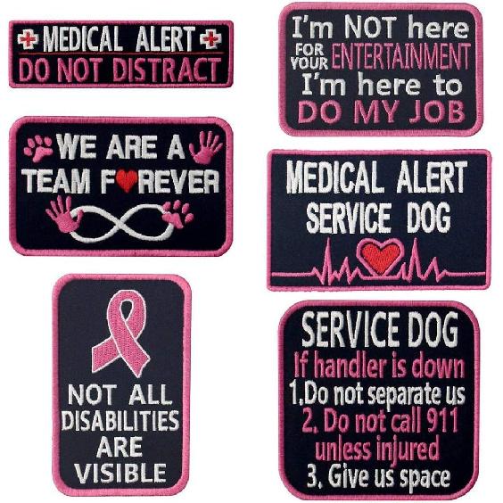 Service Dog Medical Not All Disabilities are Visible Alert Vest/Harnesses Morale Tactical Patch Embroidered Badge Fastener Hook & Loop Emblem, 6 Pcs,