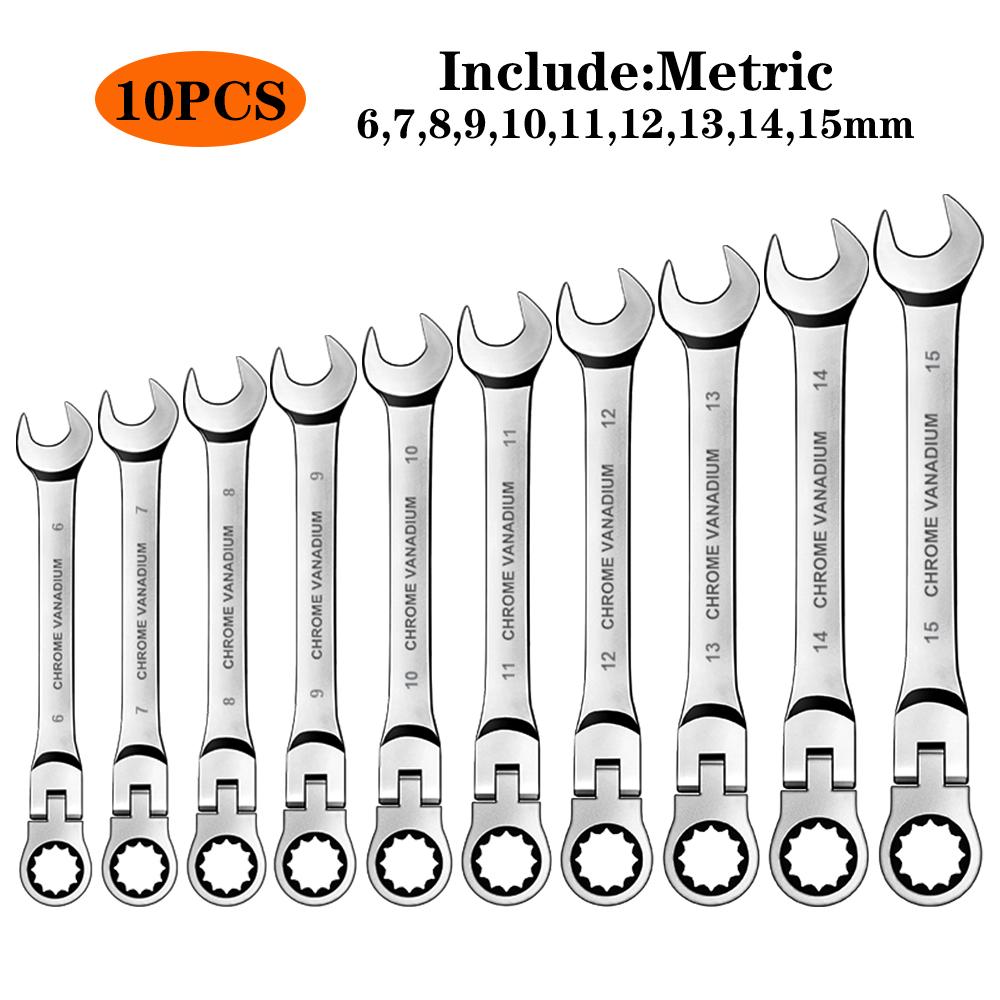 WOZOBUY Flex Head Ratchet Wrench Set,Metric,Chrome Vanadium Steel Combination Spanner Key Wrench Kits Hardware Hand Tool