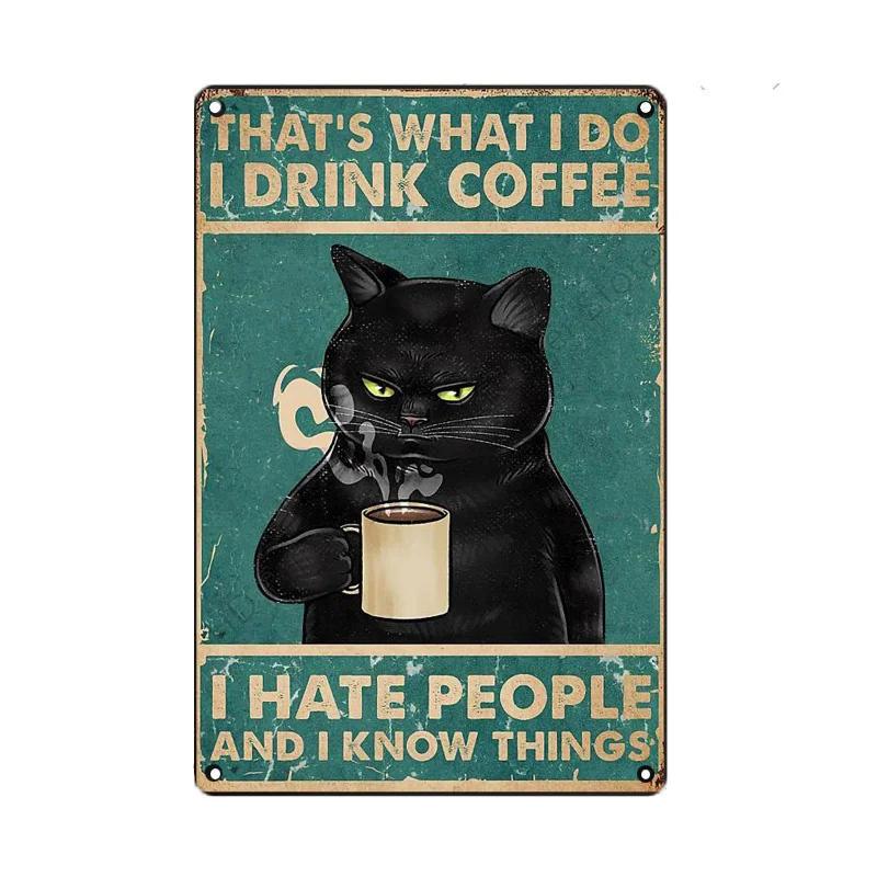 Black Cat Metal Sign Vintage Cattle Metal Plaque Tin Painting Art Poster Kitchen Decoration For Living Room Pet Shop Wall Decor