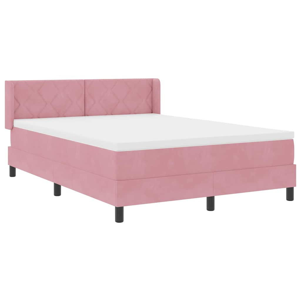 Box Spring Bed with Headboard Pink 190 x 140 cm Velvet