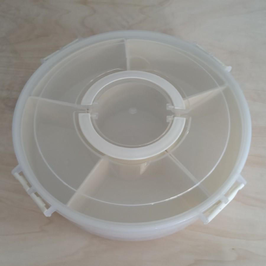 

Rotating Six-Grid Snack Tray with Handle, Sealed & Moisture-Proof, Portable Round Dried Fruit Box with Lid