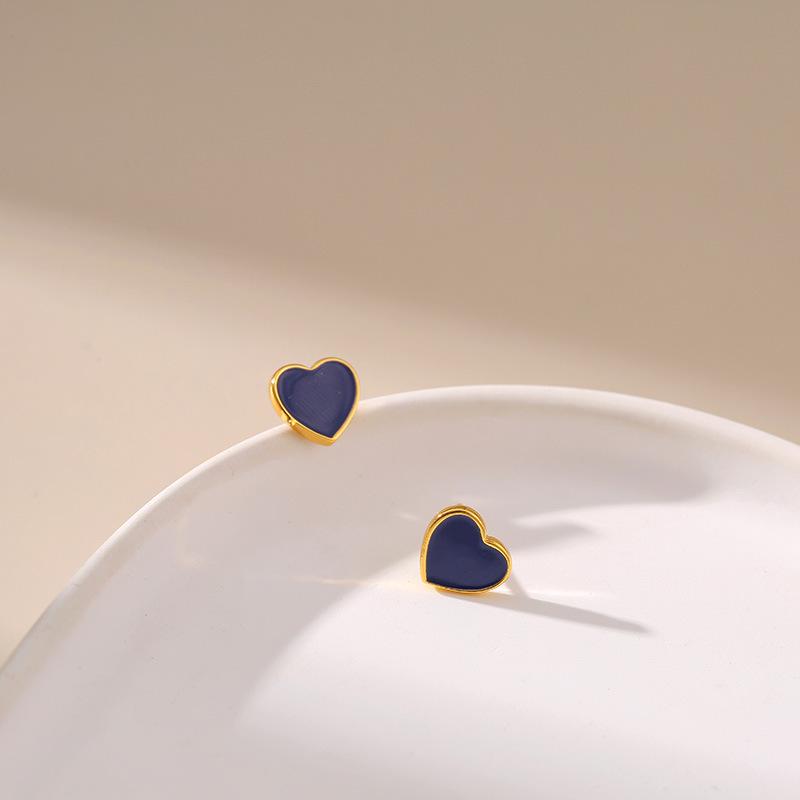 Sweet Dainty 18k Gold Plated Heart Oil Drop Stud Earrings For Women
