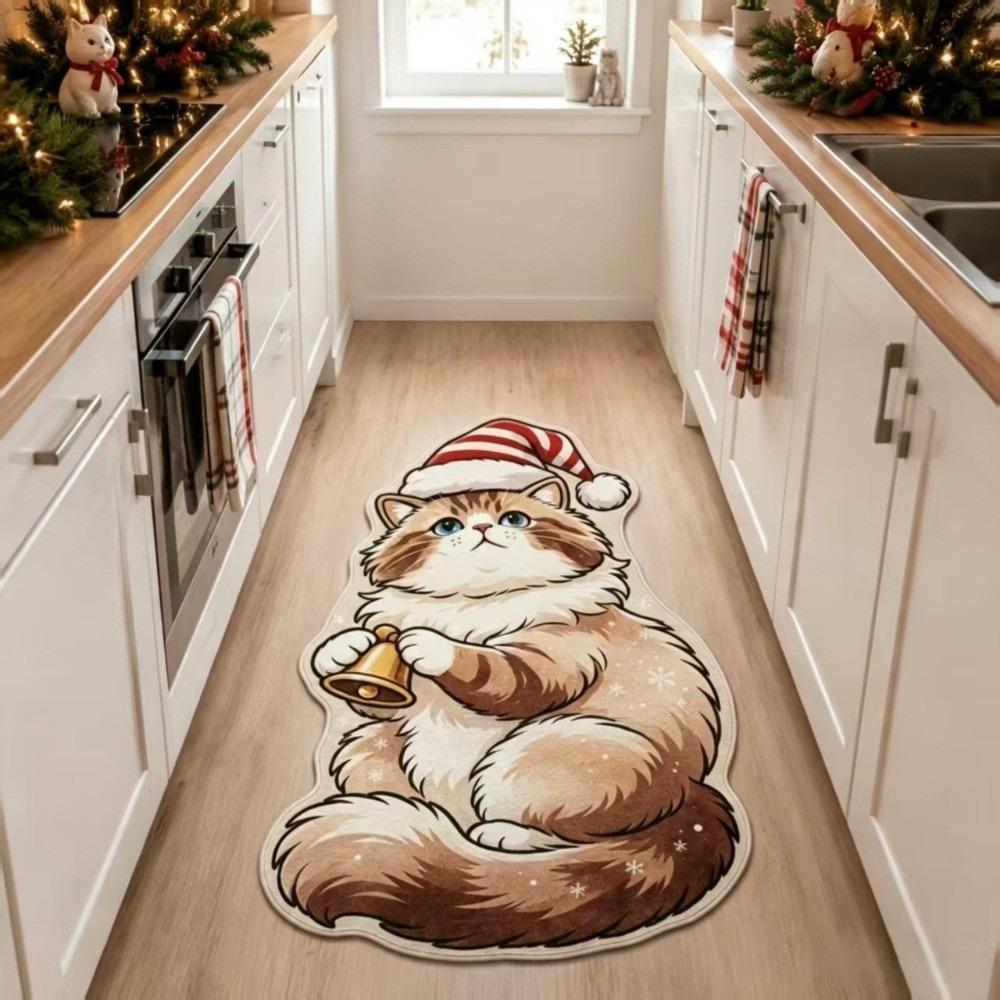 Cute Cat Pattern Christmas Cat Doormat Stain Resistant Indoor Floor Rug Bathroom Floor Mat  Bedroom