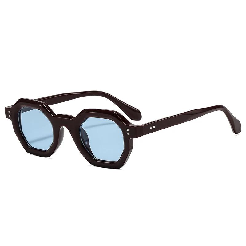 Fashion Polygon Small Square Women Sunglasses Retro Rivets Men Leopard Shades UV400 2025 Trending Blue Purple Sun Glasses