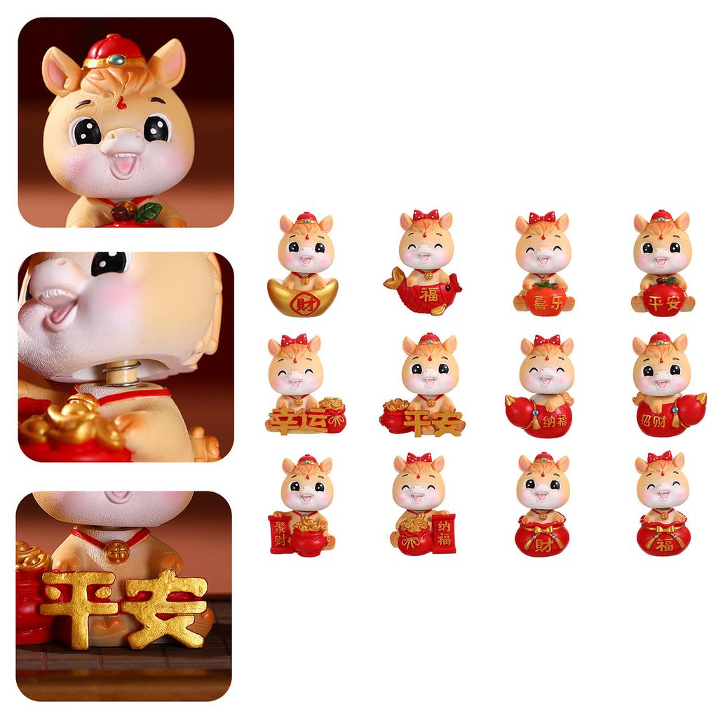 Animal Horse Nodding Resin Statue For Desktop Shelf Or Vehicle Interior Decoration Chinese New Year Gift