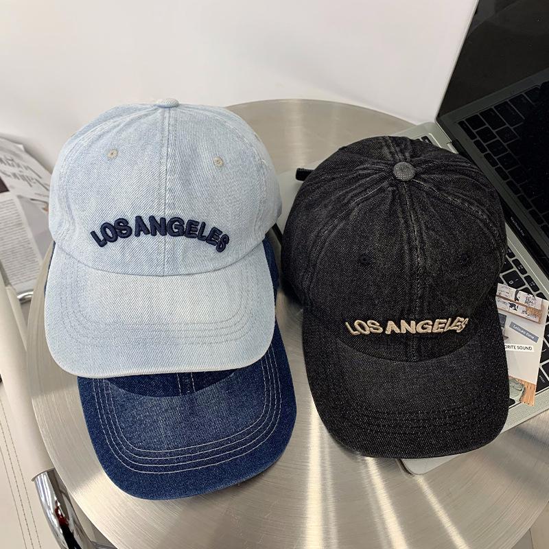 American-style Blue Denim Baseball Cap for Women, Summer Hat with Wide Brim, Suitable for Large Head Sizes, Makes the Face Look Smaller, Trendy