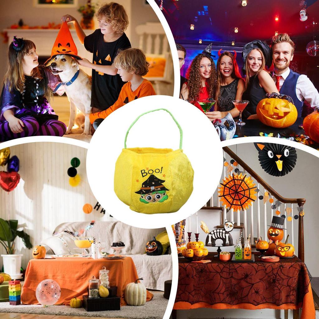 Halloween Basket Halloween Candy Basket With Handle Large Organizer Embroidered Holder Decor For Fall Home Party Easter Bathroom