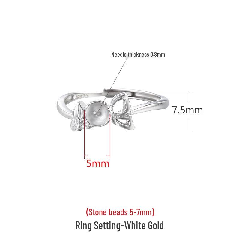 

Регулируемое кольцо из стерлингового серебра S925 с янтарной восковой инкрустацией, круглая оправа для бусин 5-8 мм для женщин.