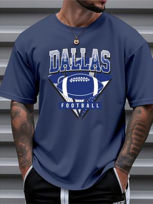 Letni T-shirt z nadrukiem 3D o tematyce futbolu Dallas dla mężczyzn, casualowy, dopasowany krój, okrągły dekolt, krótki rękaw, top
