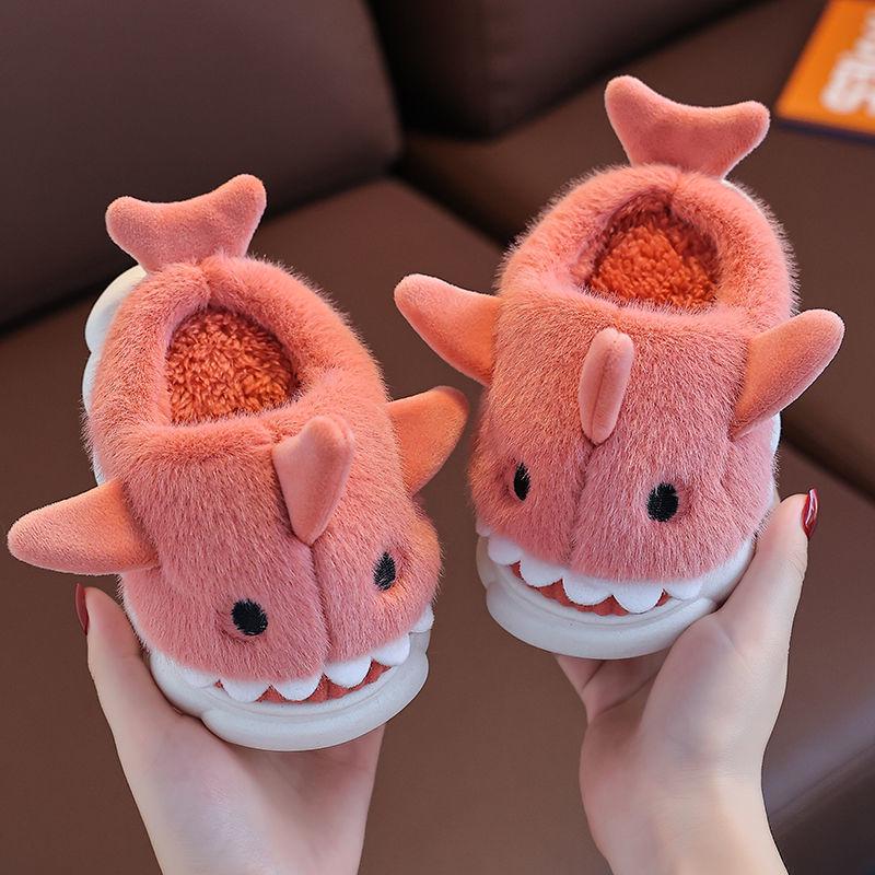 

Children s Non-Slip Cotton Slippers with Heel Support, Soft Sole, Warm, Thickened for Autumn/Winter - Baby Girls & Boys Shark Design. 22.5cm, Standard 35/36