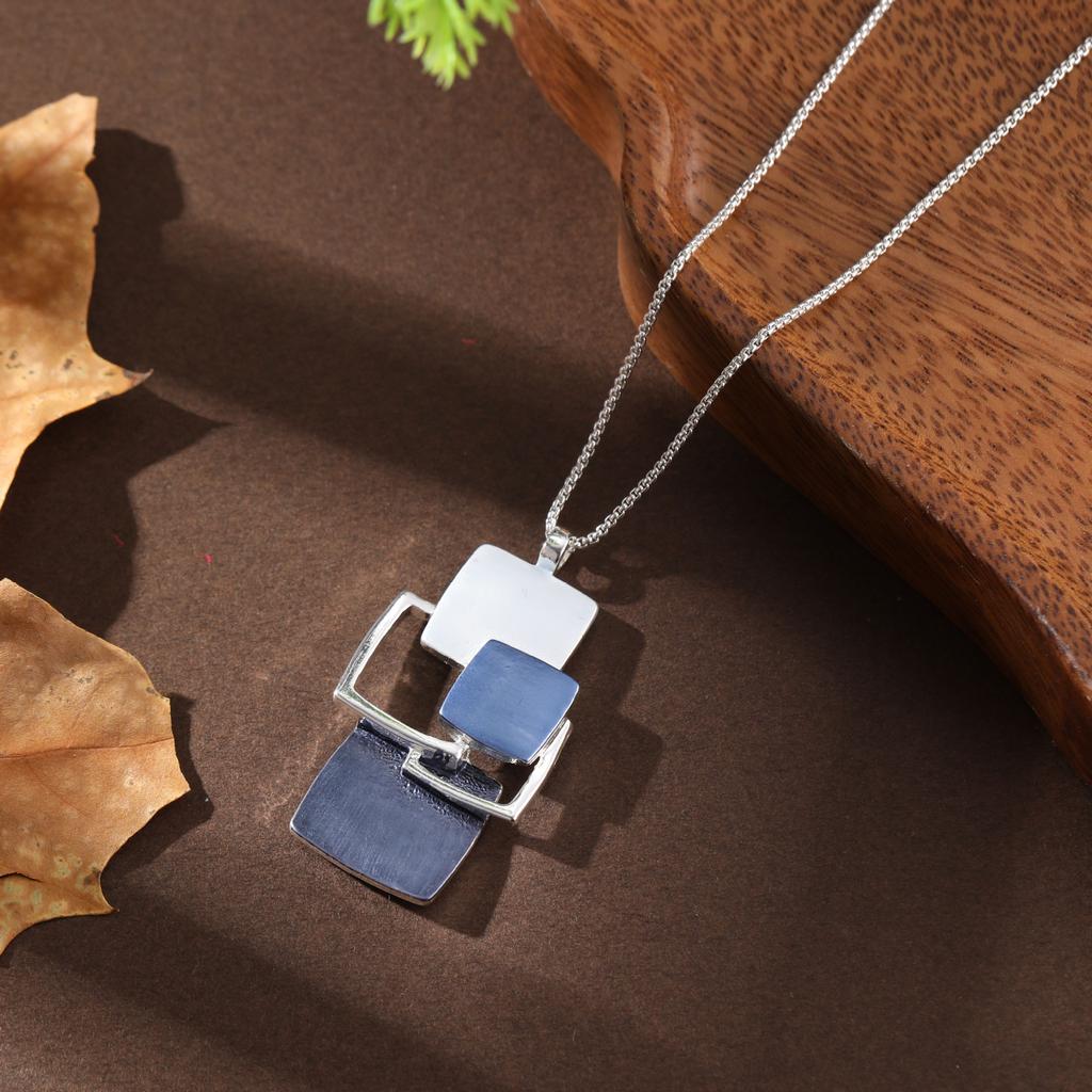 Enamel Color Irregular Square Blue Hollow Pendant, Women's Simple Geometric Square Pendant