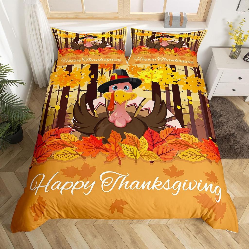 Fal Bedrom Decor Beding Set Twin Quen for Young Girls Women Autumn Harvest Theme Soft Duvet Cover Rustic Pumpkin Print Warm Comforter Cover