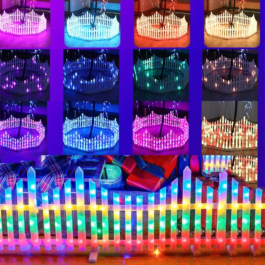 8 Pack Lighted Garden Fence Christmas Tree Fence Lights 110 Inch Garden Fence Lights 8 Modes White Plastic Picket Fence Light