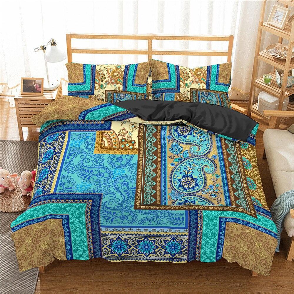 Three-Piece Digital Printed Bandanna Bedding Set Paisley Embroidered Duvet Cover