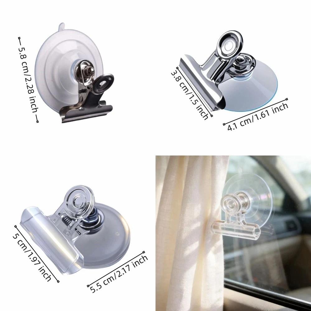 4Pcs Transparent Suction Cup Clip Detachable No Drilling Windshield Ticket Clip Reusable Multi-function Recipe Holders Holder