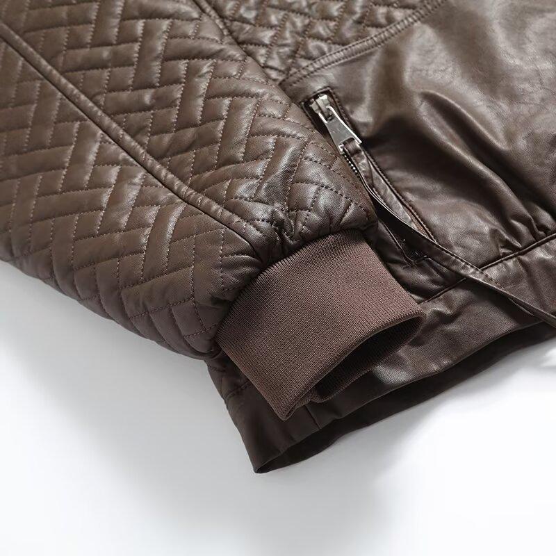 2024 Autumn Women's European & American Style Hooded Faux Leather Long Sleeve Loose Jacket