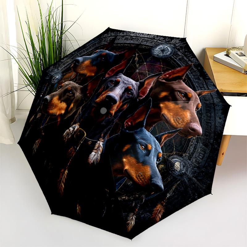 Retro Dog  Pattern, Automatic Folding Umbrella, Portable and Foldable Design, 8 Ribs, a Christmas or Birthday Gift.