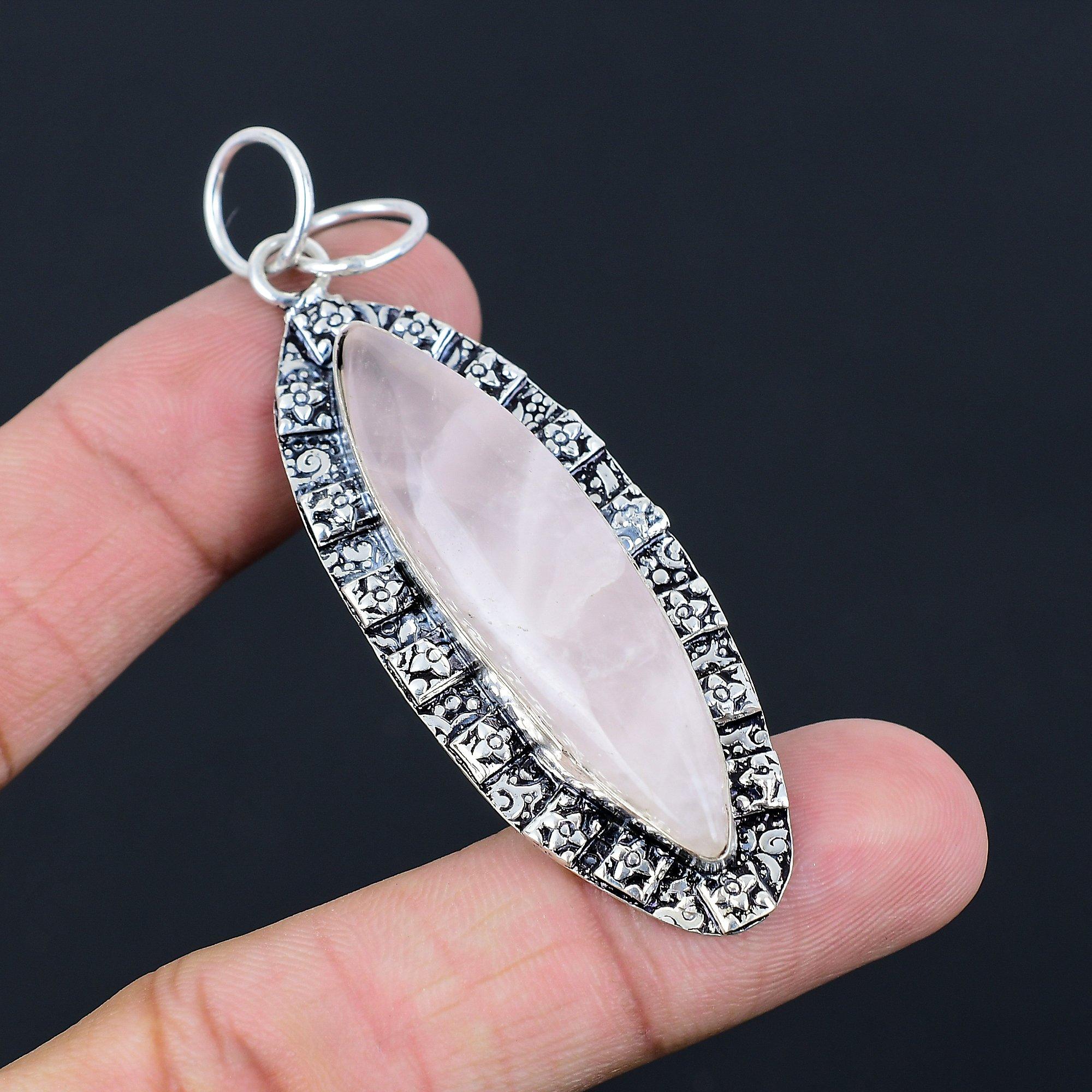 Wedding Gift For Her 925 Sterling Silver Natural Rose Quartz Gemstone Pendant