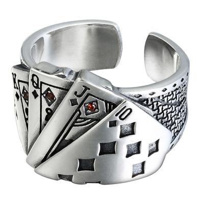 Punk Plated Poker Ring Adjustable Black Spades Open Ring Gothic Hip Hop Playing Card Spade Poker Ring Jewelry Gift