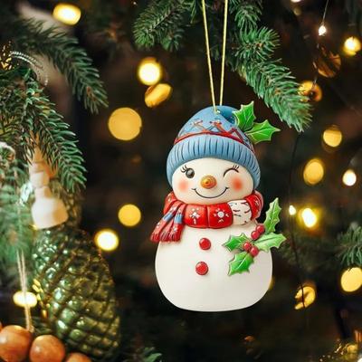 Christmas Ornament Snowman Pendant Acrylic Car Hanging Decoration Winter Xmas Tree Decoration Festive Gift Decor