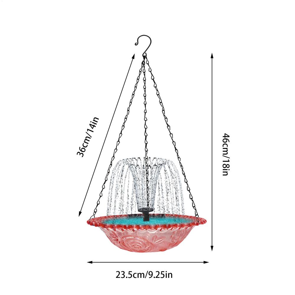 Bird Bath with Water Fountain Pump Solar Powered Hangable Bird Feeder Garden Decorations for Nature Lovers Deck Backyard