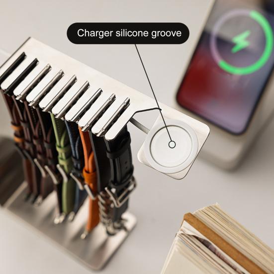 Watch Charger Stand Stable Base Rustproof Corrosion Resistant Smooth Surface Desktop Smartwatch Charger with Watch Band Holder for Apple Watch