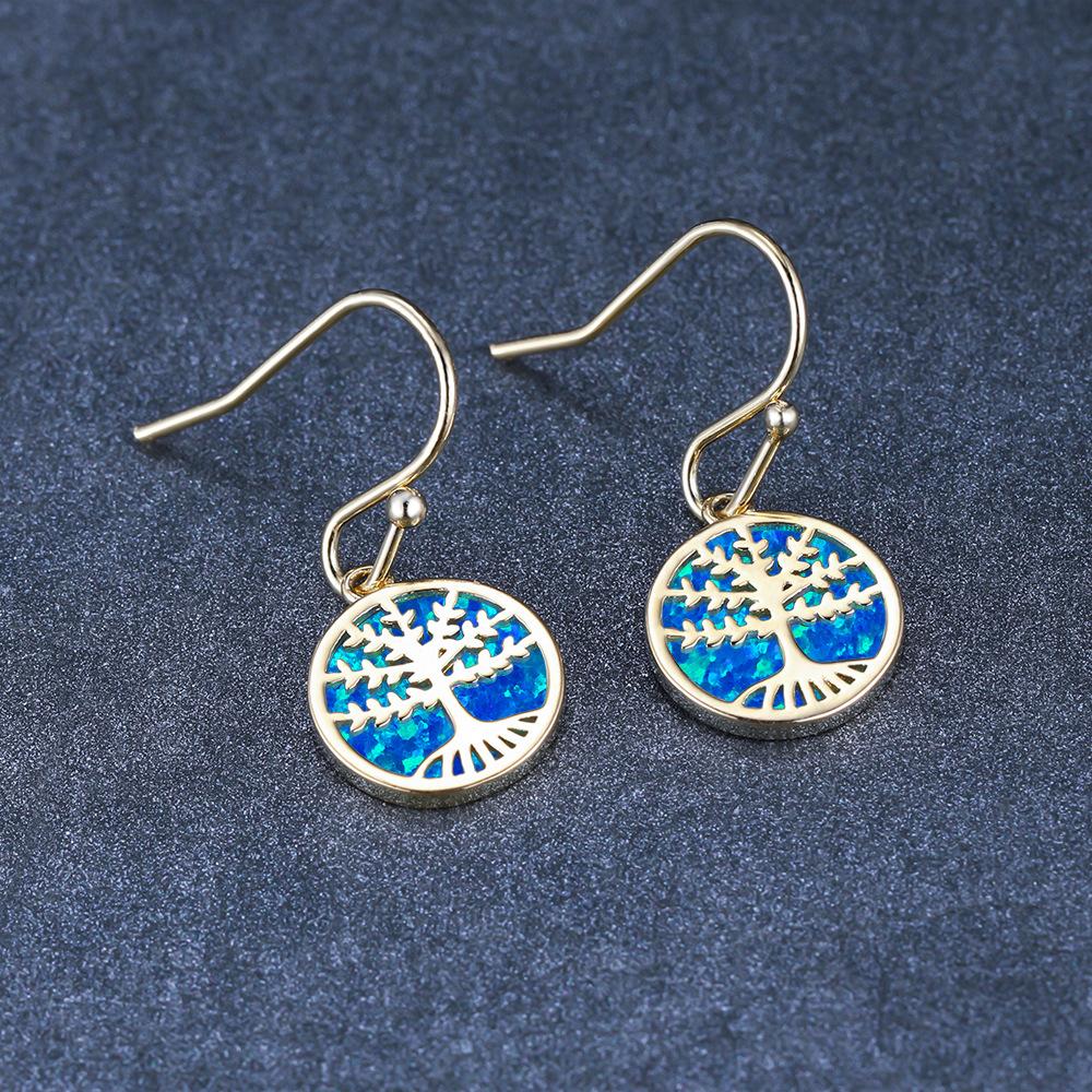 New Korean Style Golden Life Tree Round Disc Womens Versatile Earhook Earrings