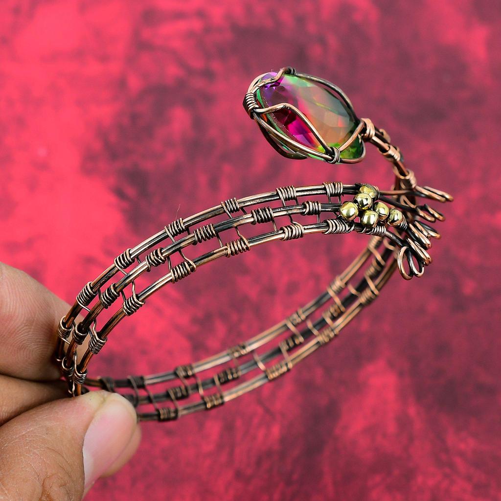 Faceted Multi Tourmaline Bangle Copper Wire Wrapped Handmade Bangle Gemstone Cuff Bracelet Adjustable Bangle Copper Jewelry Gifts For Mother