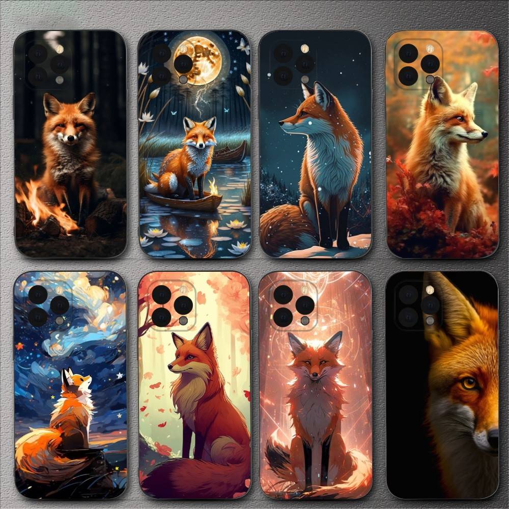 Cute Animal Fox Phone Case For iPhone 16,15,14,13,12,11,XS,XR,X,8,7,Pro,Max,Plus,mini Silicone Black Cover