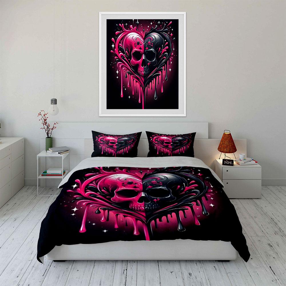 "Skull Heart Art Decor Set" Soft Skin-Friendly Bedding Set Includes 1 Duvet Cover And 2 Pillowcase Gift
