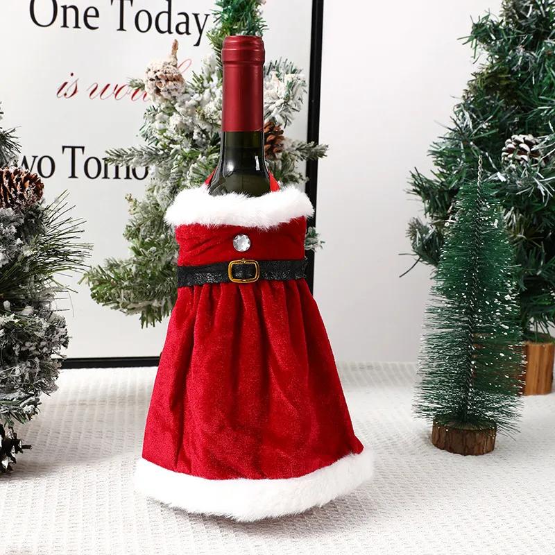Velvet Chrismas Bottle Cover Red Wine Bottle Cover Skirt Dress With Belt Set Handmade Bags Christmas Decorations Wine Accessories For Holiday YFA2232