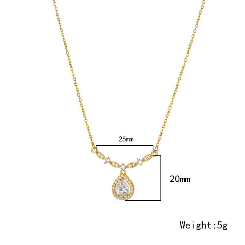 Elegant French Fairy Zircon Pendant Necklace: Micro-Paved Diamond Water Drop Design for Women, Simple Yet Exquisite Collarbone Chain