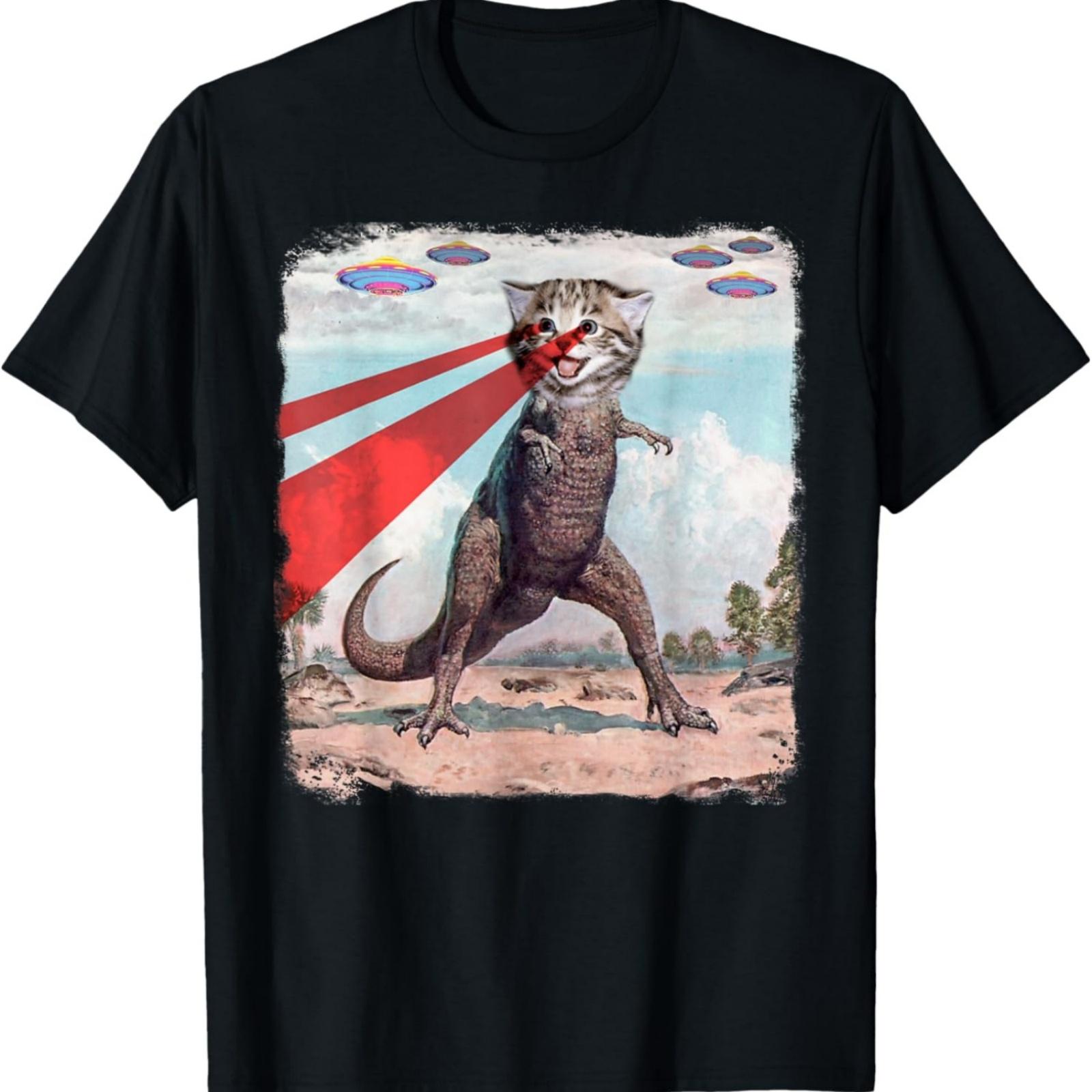Футболка с лазерным котом Футболка с котом Тираннозавром Рексом Ретро Футболка Забавная футболка с НЛО Футболка XXXXXL разноцветный