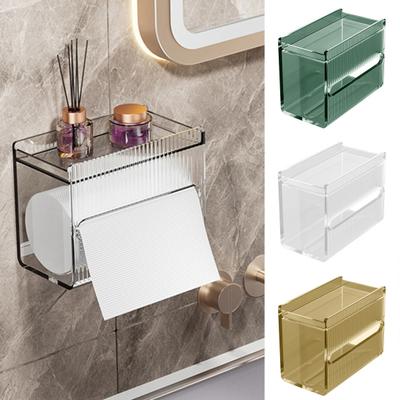 Organizator de depozitare cutie de țesut toaletă cu raft superior Sertar de hârtie transparent de mare capacitate, montat pe perete