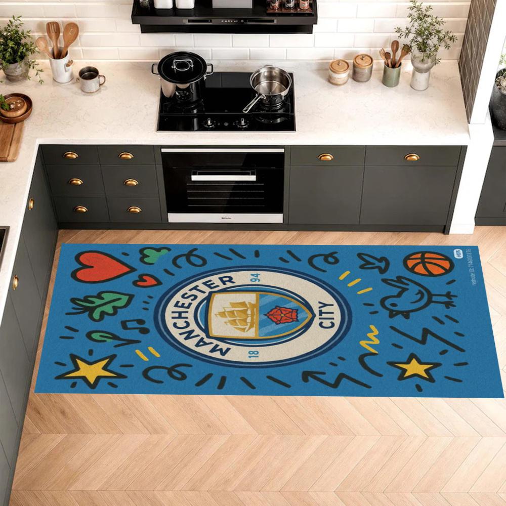 Manchester City Kitchen Floor Mat Long Strip Mat Antislip Machine Washable Suitable For Bathrooms Laundries Home Decoration Carpets