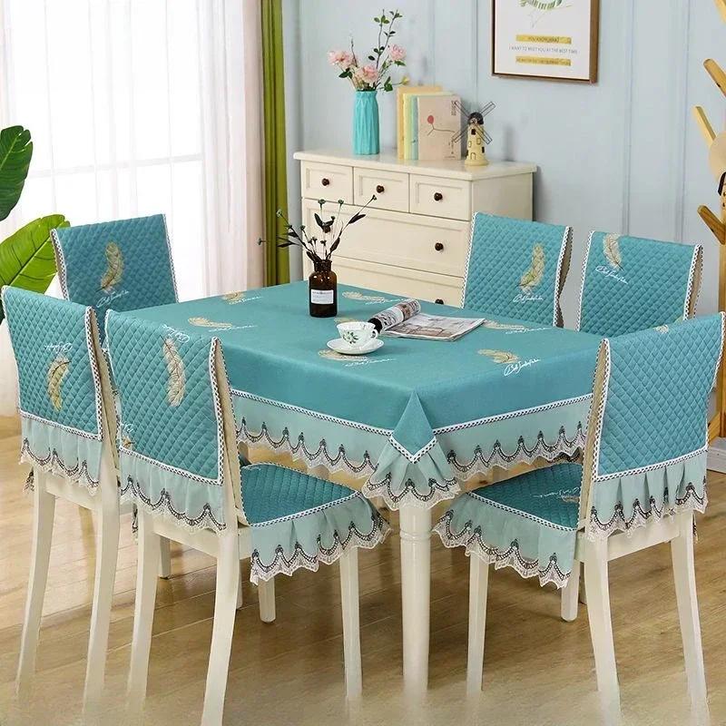 Light Luxury Wave Lace Stolsöverdrag Förtjockad Matbordsduk Kudde Europeisk stil Stor blomma Bordsduk Stolsöverdrag